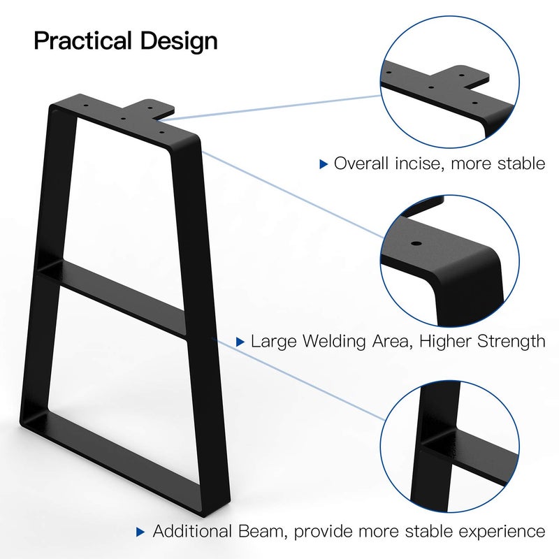Orgerphy 16â€ Black Trapezoid Metal Bench Legs (2PCS) | Heavy Duty Furniture Legs for Bench| Mertal Table Legs| Screws and 4pcs Rubber Floor Protectors | Mid Century Modern Desk Legs Furniture Legs - Image 5